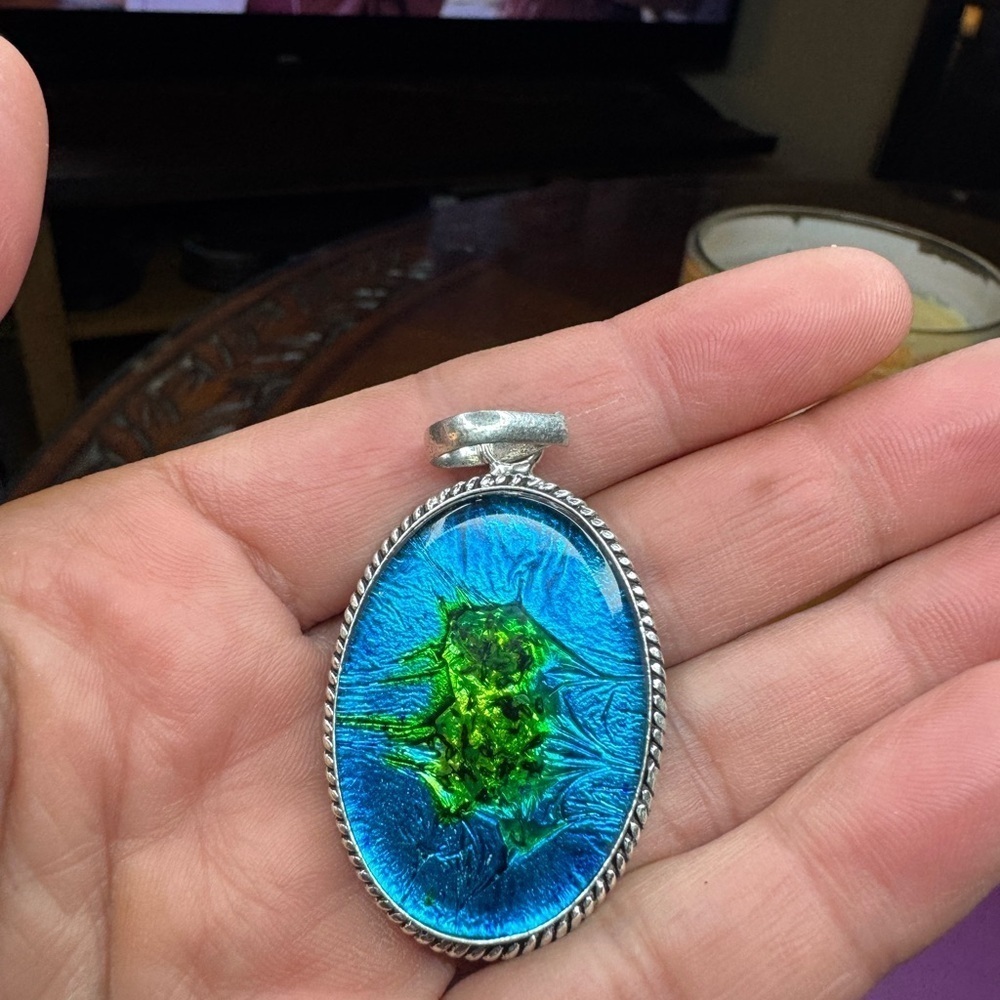 Dichroic Glass 925 Silver Plated Gemstone Handmade Handmade Pendant 2"